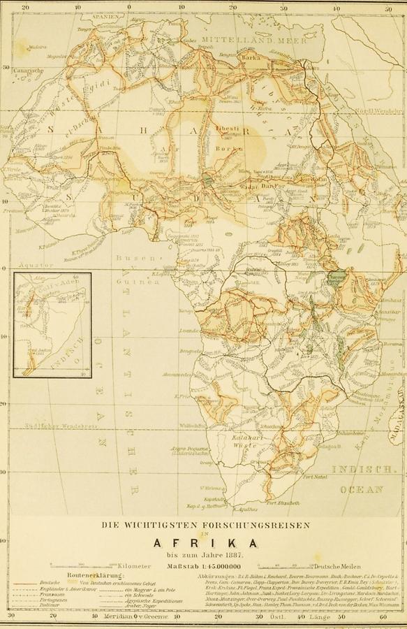 Illustration Die wichtigsten Forschungsreisen in Afrika bis 1887