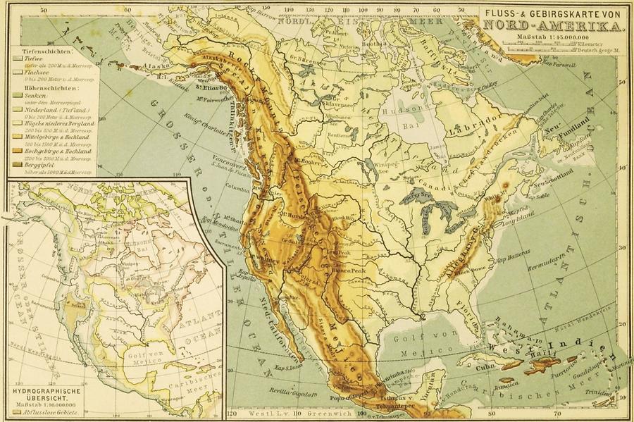 Illustration Fluss- und Gebirgskarte von Nordamerika