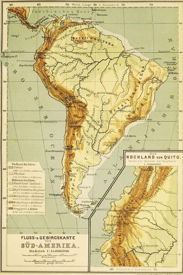 Illustration Fluss- und Gebirgskarte von Südamerika