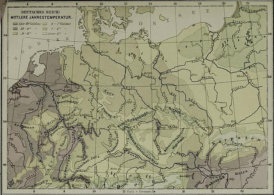 Illustration Deutsches Reich: Mittlere Jahrestemperatur