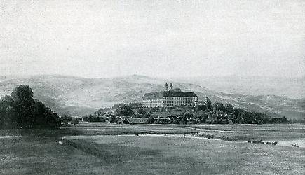 Ansicht von Schloss Stainz in der Steiermark - Werkbezeichnung nach Thomas Ender: Aquarell 1847; aus dem Heft 'Erzherzog Johann in der Steiermark' von Anton Schlossar (Graz, Moser, 1908)