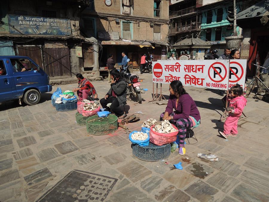 Thamel merchant selling mushrooms