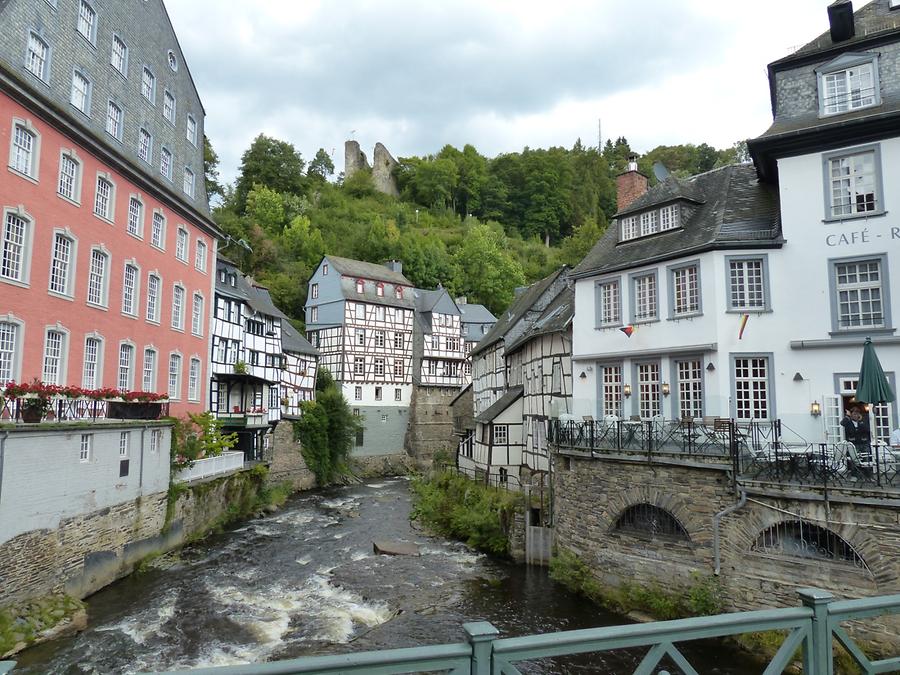 Monschau - River Rur and Ruins of the Haller-Fortification