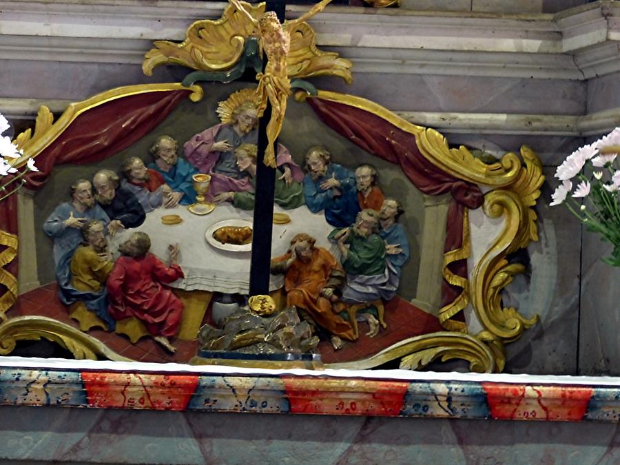 Oybin - Bergkirche; Baroque Painting 'Last Supper' below the Pulpit