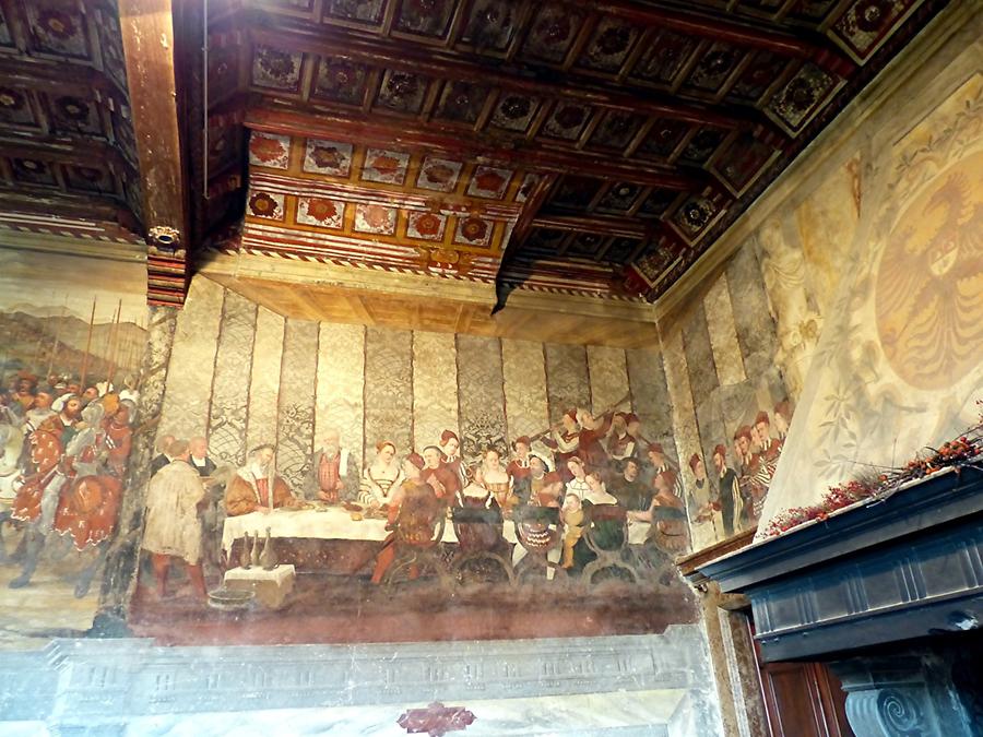 Malpaga Castle - Banquet Hall, Frescoe showing a Banquet