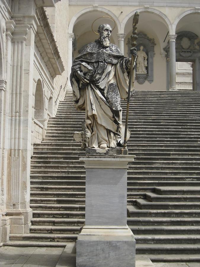 Cassino - Abbey of Monte Cassino, Second Cloister with Statue of St. Benedict