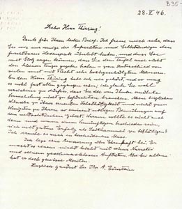Brief von Albert Einstein an Hans Thirring, 1946