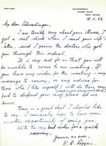Brief Karl Poppers an Erwin Schrödinger, 1952