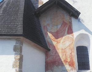 Ehemalige Bromberger Wehrkirche: Darstellung des hl.Christophorus, Nothelfer bei plötzlich auftretenden Gefahren und Schutzpatron aller Reisenden, aus dem 14. Jahrhundert.