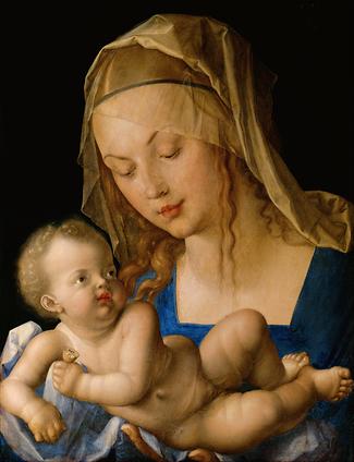 Maria und Jesuskind mit der Birnenschnitte, Albrecht Dürer, Öl auf Holz, 1512