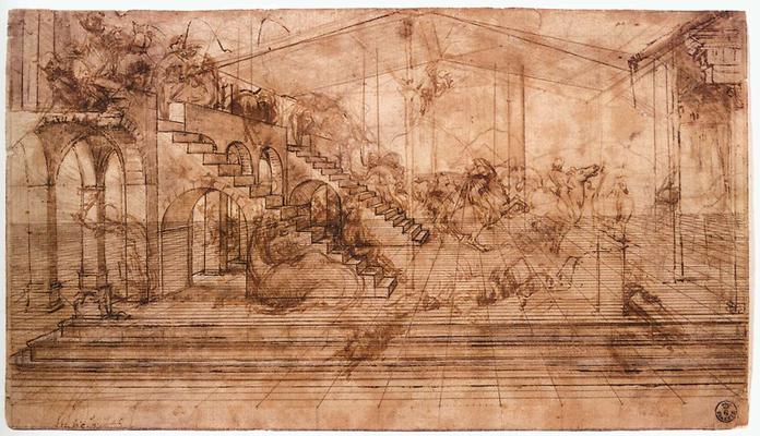 Leonardo da Vinci, Studie für Anbetung der Weisen, 1481/82