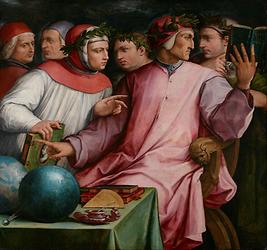 Giorgio Vasari, Humanisten, Öl uf Leinwand (Dante Alighieri, Giovanni Boccaccio, Petrarch, Cino da Pistoia, Guittone d Arezzo), 1544; Minneapolis Institute of Art