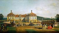Schloss Hof, Canaletto, KHM Wien - Foto: Wikimedia Commons - Gemeinfrei. Unter Maria Theresia wurde das Schloss aufgestockt
