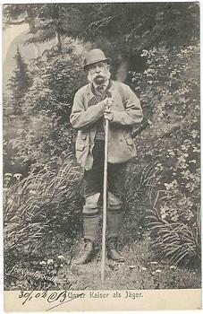 Kaiser Franz Josef als Jäger, zeitgenössische Postkarte, vor 1908