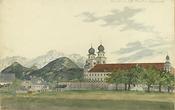 Benediktinerabtei Stift Admont. Barockes Aussehen. Gemälde, 1845