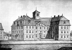 Adolphiana - Alte Universität Fulda. Das barocke Gebäude wurde 1731–1734 durch Andreas Gallasini erbaut. Abbildung, 1887