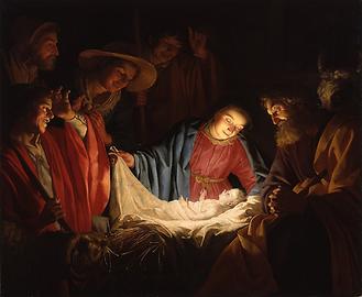 Das Kind erhellt mit einem imaginären Licht die Gesichter aller Anwesenden. 'So eilten sie hin und fanden Maria und Josef und das Kind, das in der Krippe lag.'