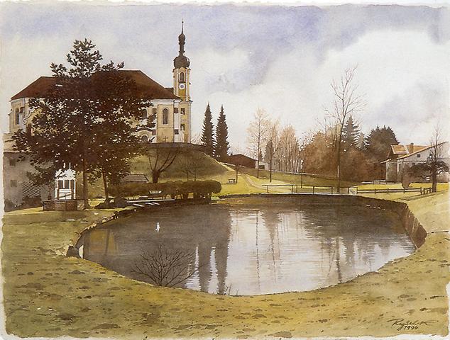 Bild 'Kirche_mit_Weiher_Breitbrunn_1994-21_'