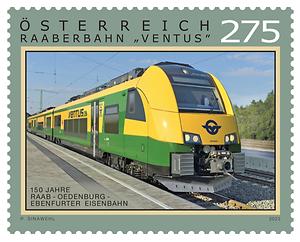 Briefmarke, 150 Jahre Konzessionserteilung Raab-Oedenburg-Ebenfurter Eisenbahn