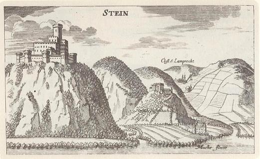 Ruine Steinschloss - Foto: Vischers Topographia Ducatus Styriae 1681