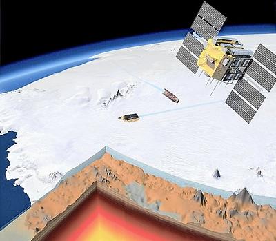 Mit GPS-Satellitenortung haben Forscher die rot gezeichnete Wärmezone als Ursache für das Aufwölben ausgemacht., Foto: Planetary Visions/ESA Illustrations