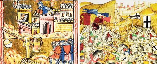 Darstellungen der Belagerung von Akkon (1190) und der Schlacht bei Tannenberg (1410)