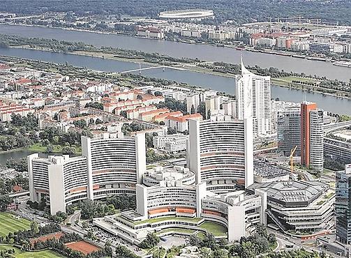 Blick aus der Vogelperspektive auf das Vienna International Center