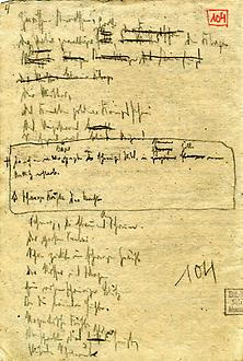 Die in einem Blätterbündel niedergeschriebenen 32 Verse in zwei Strophen des Gedichts „Das Gewitter“ galten in Trakls Augen eine Zeitlang als fertiger Text. Im Bild: G 104, © Sammlung Maria Geipel-Trakl, Salzburg-Museum.