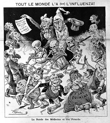 „Alle Welt hat Influenza“ (zeitgenössische französische Karikatur)