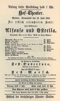 Plakat zu einer von Schuberts Opern in Weimar 1854.
