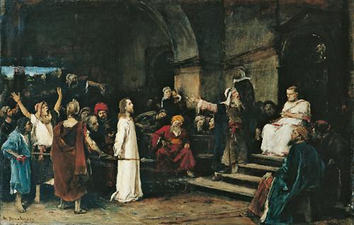 Jesus könnte Opfer eines 'politischen Kuhhandels' zwischen Römern und Juden gewesen sein: 'Christus vor Pilatus', Gemälde von Mihály von Munkácsy, 1881.
