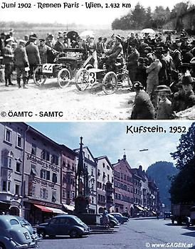 Rennen Paris-Wien, 1902 und darunter Kufstein 1952