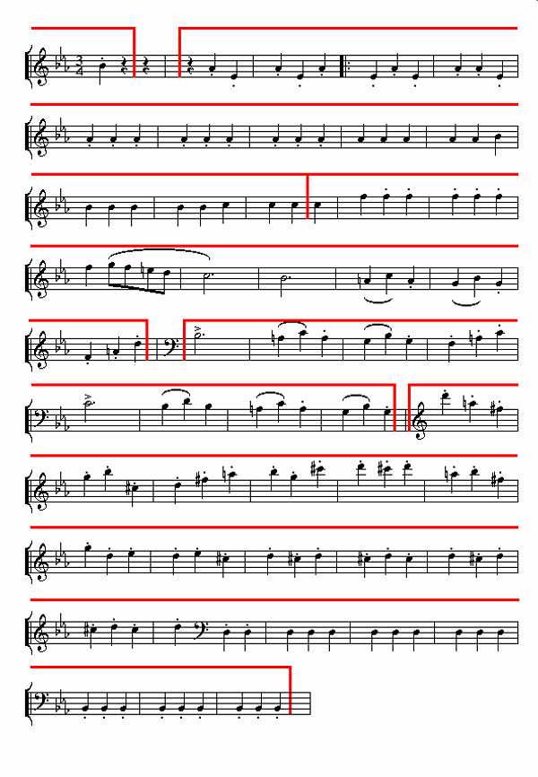 Notenbild: Symphonie Nr. 3 ('Eroica'), 3. Satz, Takte 28-75