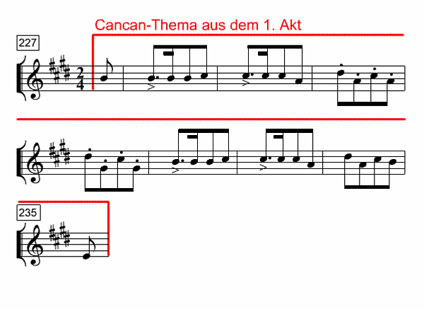 Notenbild: Die Fledermaus Ouverture, Takte 227-235