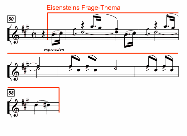 Notenbild: Die Fledermaus Ouverture, Takte 50-58