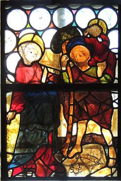 Glasfenster von innen Ausschnitt, hl. Johannes und Christophorus, um 1430