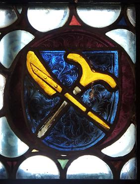 Glasfenster mit heraldisches Zeichen der Murflößer