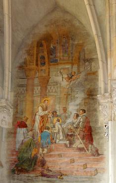 Wandbild: hl. Karl Borromäus gibt den hl. Aloisius die erste heilige Kommunion