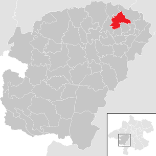 Lage der Gemeinde Atzbach (Oberösterreich) im Bezirk Vöcklabruck (anklickbare Karte)