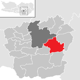 Lage der Gemeinde Ebenthal in Kärnten im Bezirk Klagenfurt-Land (anklickbare Karte)