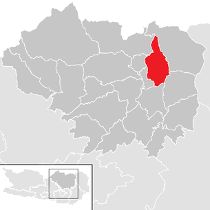 Lage der Gemeinde Guttaring im Bezirk Sankt Veit an der Glan (anklickbare Karte)