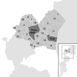 Lage der Gemeinde Bezirk Eisenstadt-Umgebung im Bezirk Eisenstadt-Umgebung (anklickbare Karte)