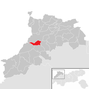 Lage der Gemeinde Vorderhornbach im Bezirk Reutte (anklickbare Karte)