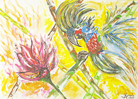 Papagei mit Lotus Akryl 70x60