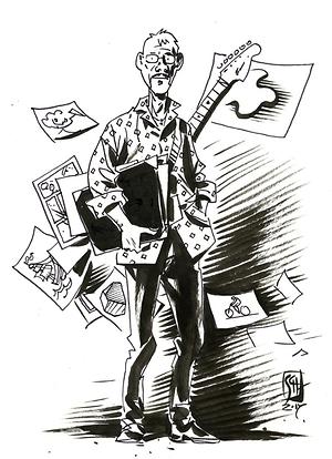 Graphic Novelist Chris Scheuer mit seiner Fender Stratocaster im Selbstportrait. (Archiv Martin Krusche)