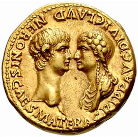 Aureus von 54, der junge Nero mit seiner Mutter Agrippina - Seltene Goldmünze der Antike