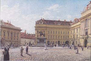 Der Josefsplatz in Wien, 1831; Aquarell, 24,8 x 36,6 cm; Albertina, Wien - Foto: repro from artbook, Wikimedia Commons - Gemeinfrei