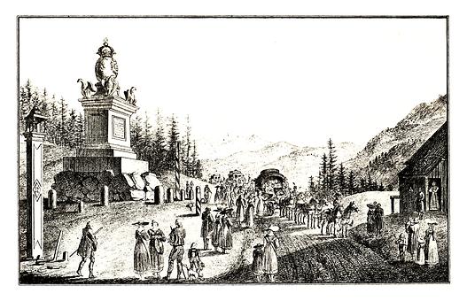 Semmeringstraße mit Carolus-Denkmal 1825