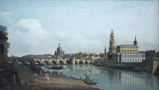 Ansicht von Dresden mit Augustusbrücke zur Zeit Joseph Fröhlichs. Gemälde von Bernardo Belloto, genannt Canaletto