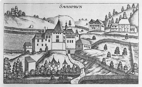 Schloss Sauerbrunn, Stich von Georg Matthäus Vischer 1681